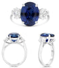 LARGE 8.65CT DIAMOND & AAA SAPPHIRE PLATINUM 3D OVAL 3 STONE ENGAGEMENT RING