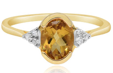 ESTATE 1.24CT DIAMOND & AAA CITRINE 14KT YELLOW GOLD OVAL & ROUND SOLITAIRE RING