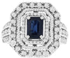 LARGE 1.59CT DIAMOND & AAA SAPPHIRE 14K WHITE GOLD EMERALD CUT HALO OCTAGON RING