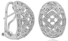 LARGE .56CT DIAMOND 14KT WHITE GOLD 3D OPEN FILIGREE DOME SHAPE HANGING EARRINGS