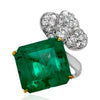 ESTATE LARGE 13.13CT DIAMOND & AAA COLOMBIAN EMERALD 18KT 2 TONE GOLD CROWN RING