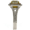 LARGE 3.92CT WHITE PINK & FANCY YELLOW DIAMOND 18KT TRI COLOR GOLD CUSHION RING
