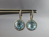 5.30CT DIAMOND & AAA BLUE TOPAZ 14KT WHITE GOLD HALO LEVERBACK HANGING EARRINGS