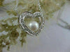 ANTIQUE DIAMOND 7MM SEA PEARL OPEN HEART 18KT WHITE GOLD PENDANT