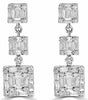 LARGE 1.81CT DIAMOND 18KT WHITE GOLD 3D ROUND & BAGUETTE SQUARE HANGING EARRINGS