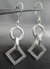 ESTATE .46CT DIAMOND 14K WHITE GOLD MATTE & SHINY CIRCLE SQUARE HANGING EARRINGS
