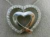 ESTATE .80CT DIAMOND 14KT WHITE GOLD 3D DOUBLE HEART LOVE PENDANT & CHAIN #15916