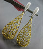 5.55CT WHITE & CANARY DIAMOND 18K 2 TONE GOLD TEARDROP FILIGREE HANGING EARRINGS