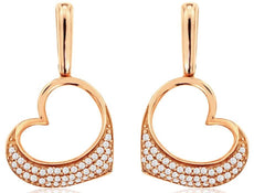 ESTATE .25CT DIAMOND 14KT ROSE GOLD 3D CLASSIC OPEN HEART LOVE HANGING EARRINGS