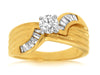 ESTATE .85CT DIAMOND 14KT YELLOW GOLD 3D ROUND & BAGUETTE SWIRL ENGAGEMENT RING