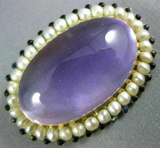 ANTIQUE EXTRA LARGE AAA AMETHYST SAPPHIRE & PEARL 14K YELLOW GOLD PENDANT BROOCH