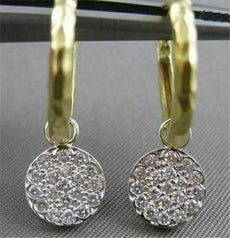 ESTATE PAVE DIAMOND 14K WHITE YELLOW 2 TONE GOLD REMOVABLE HOOP EARRINGS #20819