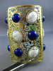 EXTRA LARGE 2.3CT DIAMOND AAA AGATE & LAPIS 18K YELLOW GOLD CUFF BANGLE BRACELET
