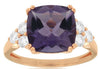 ESTATE 3.95CT DIAMOND & AAA AMETHYST 14KT ROSE GOLD 3D CUSHION & ROUND FUN RING