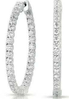 ESTATE 3.37CT DIAMOND 14KT WHITE GOLD CLASSIC INSIDE OUT HOOP HANGING EARRINGS