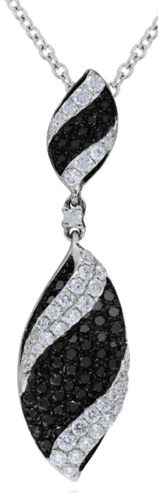 1.59CT WHITE & BLACK DIAMOND 18KT WHITE GOLD 3D DOUBLE LEAF FUN FLOATING PENDANT