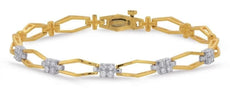 .38CT DIAMOND 14KT 2 TONE GOLD CLASSIC FLOWER SQUARE BY THE YARD TENNIS BRACELET