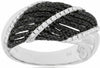 ESTATE WIDE .70CT WHITE & BLACK DIAMOND 14KT WHITE GOLD MULTI ROW WAVE FUN RING