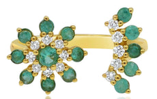 .60CT DIAMOND & AAA EMERALD 14KT YELLOW GOLD 3D FLOWER MOON TENSION FUN RING