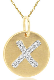 .06CT DIAMOND 14KT YELLOW GOLD LETTER X INITIAL MATTE & SHINY FLOATING PENDANT
