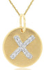 .06CT DIAMOND 14KT YELLOW GOLD LETTER X INITIAL MATTE & SHINY FLOATING PENDANT