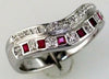 ESTATE .51CT DIAMOND & AAA RUBY 14KT WHITE GOLD 3D 2 ROW SWIRL FUN RING