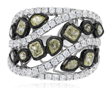 3.35CT WHITE & FANCY YELLOW MULTI SHAPE DIAMOND 18KT WHITE & BLACK GOLD 3D RING