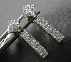 LARGE 1CT DIAMOND 14KT WHITE GOLD PRINCESS INVISIBLE SQUARE BAR HANGING EARRINGS