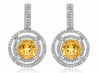 1.87CT DIAMOND & AAA CITRINE 14KT WHITE GOLD ROUND DOUBLE HALO HANGING EARRINGS