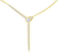 .19CT DIAMOND 14K YELLOW GOLD 3D ROUND GRADUATING TEAR DROP LARIAT LOVE NECKLACE