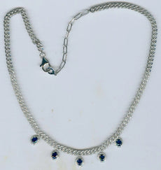 3.24CT DIAMOND & AAA SAPPHIRE 14K WHITE GOLD 3D OVAL & ROUND CUBAN LOVE NECKLACE