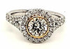 ESTATE 1.69CT WHITE & FANCY YELLOW DIAMOND 18K 2 TONE GOLD ROUND HALO BEZEL RING