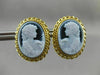 ANTIQUE 18KT YELLOW GOLD HANDCRAFTED BLUE OVAL LADY CAMEO EARRINGS #18785