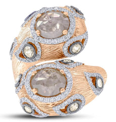 EXTRA LARGE 4.2CT WHITE ROSE CUT & MULTI COLOR DIAMOND 18KT ROSE GOLD SNAKE RING
