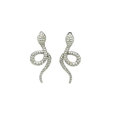 ESTATE 1.05CT DIAMOND 18KT WHITE GOLD 3D SNAKE FUN HANGING EARRINGS