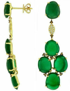 .30 WHITE & CHOCOLATE FANCY DIAMOND & AAA GREEN AGATE 14KT YELLOW GOLD EARRINGS