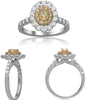 ESTATE 1.31CT WHITE & FANCY YELLOW DIAMOND 18KT TWO TONE GOLD OVAL & ROUND RING