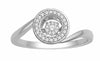 .12CT DIAMOND 14K WHITE GOLD CIRCULAR CLUSTER SWIRL LOVE KNOT FLOATING LOVE RING