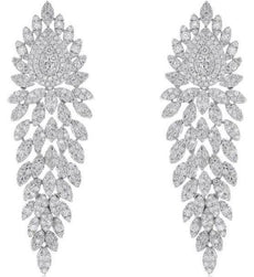 ESTATE LARGE 7.28CT DIAMOND 18K WHITE GOLD 3D MULTI LEAF FLOWER HANGING EARRINGS