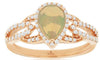1CT DIAMOND & AAA CABOCHON OPAL 14KT ROSE GOLD PEAR SHAPE & ROUND HALO LOVE RING