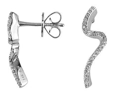 ESTATE .20CT DIAMOND 14KT WHITE GOLD 3D CLASSIC ZIG ZAG SWIRL HANGING EARRINGS