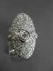 ANTIQUE LARGE 1.10CT DIAMOND 14KT WHITE GOLD FILIGREE OVAL FLORAL COCKTAIL RING