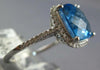 LARGE 4.20CT DIAMOND & AAA BLUE TOPAZ 14KT WHITE GOLD CUSHION FILIGREE FUN RING