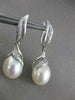 ESTATE LARGE DIAMOND 12MM SOUTH SEA PEARL 14KT WHITE GOLD HANGING EARRINGS #2664