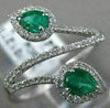 ESTATE WIDE .60CT ROUND DIAMOND & AAA EMERALD 18K WHITE GOLD 3D DOUBLE LEAF RING