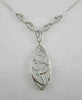 ANTIQUE 18KT WHITE LEAF DROP FILIGREE DIAMOND NECKLACE