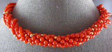 ANTIQUE LONG .10CT AAA CORAL & RUBY 14K YELLOW GOLD MULTI STRAND NECKLACE #27206