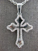 LARGE .42CT DIAMOND 14KT WHITE GOLD CLASSIC DOUBLE PLATED FILIGREE CROSS PENDANT