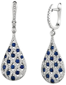 2.20CT DIAMOND & AAA SAPPHIRE 14KT WHITE GOLD 3D TEAR DROP LEVERBACK EARRINGS