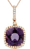 3.76CT DIAMOND & AAA AMETHYST 14KT ROSE GOLD 3D CUSHION & ROUND FLOATING PENDANT